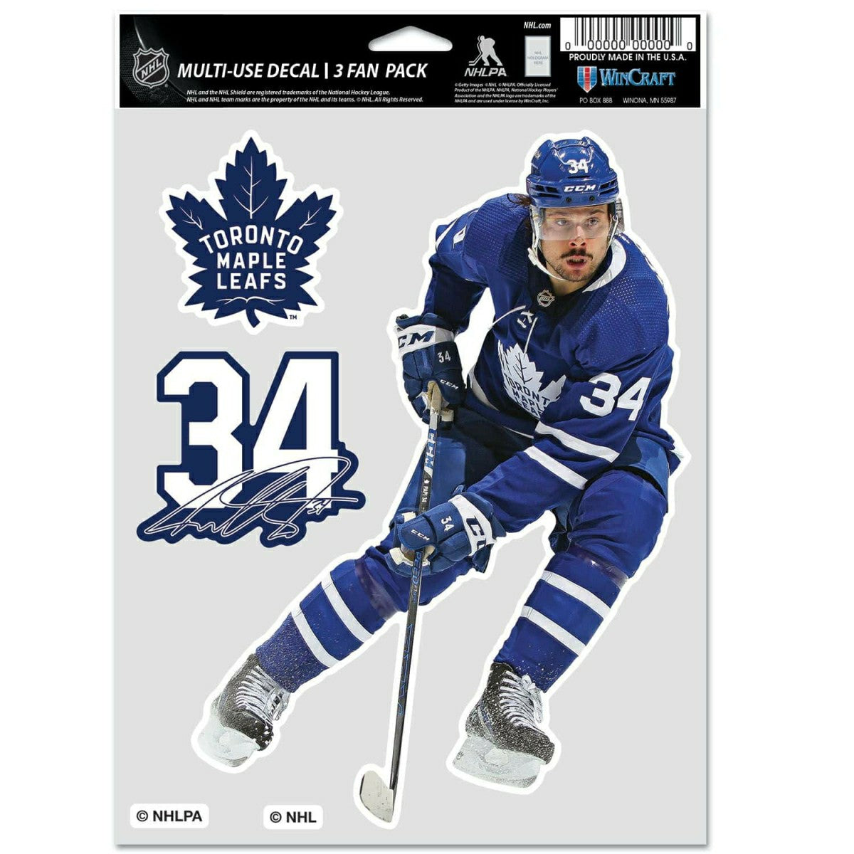 Auston Matthews #34 Toronto Maple Leafs Player NHL Decals Set (3 Pcs.) Taass US