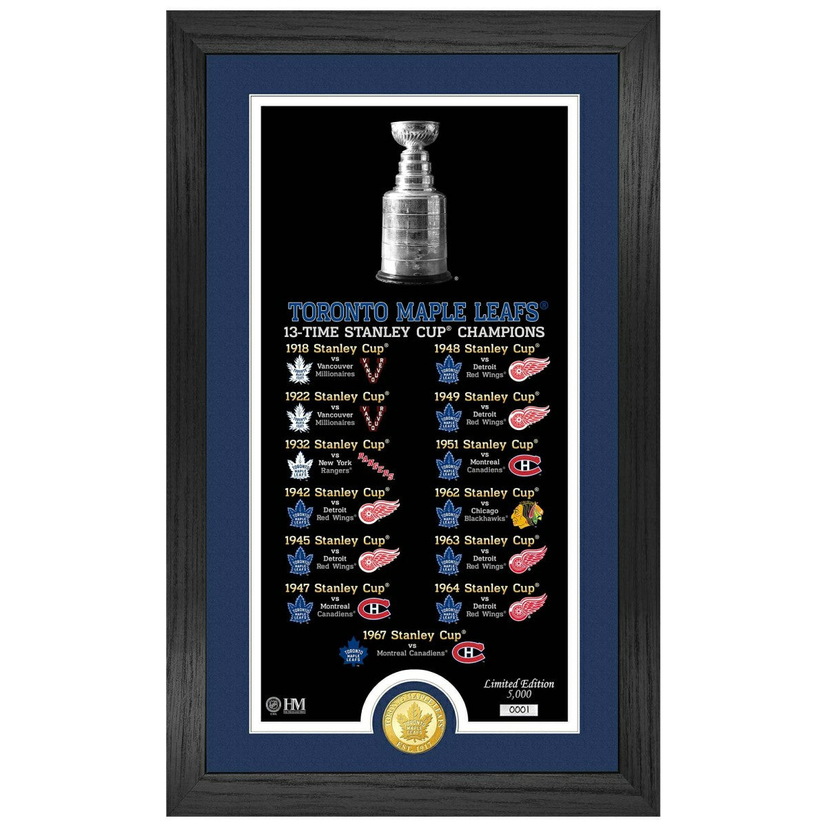 Toronto Maple Leafs Stanley Cup Legacy Bronze Coin Framed NHL Photo Taass US