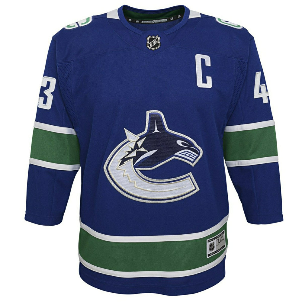 Quinn Hughes #43 Vancouver Canucks Premier NHL Jersey Blue (YOUTH) Taass for sale