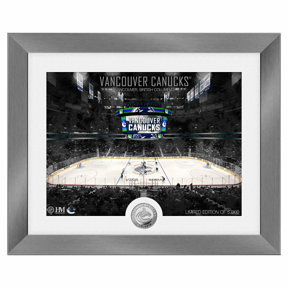 Vancouver Canucks Art Deco Stadium Silver Coin Framed NHL Photo Taass for sale