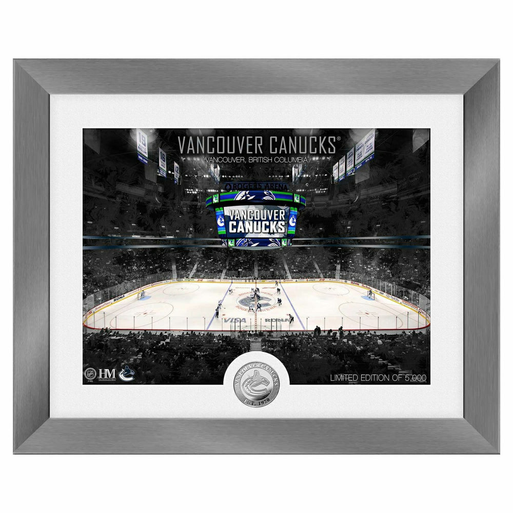 Vancouver Canucks Art Deco Stadium Silver Coin Framed NHL Photo Taass for sale