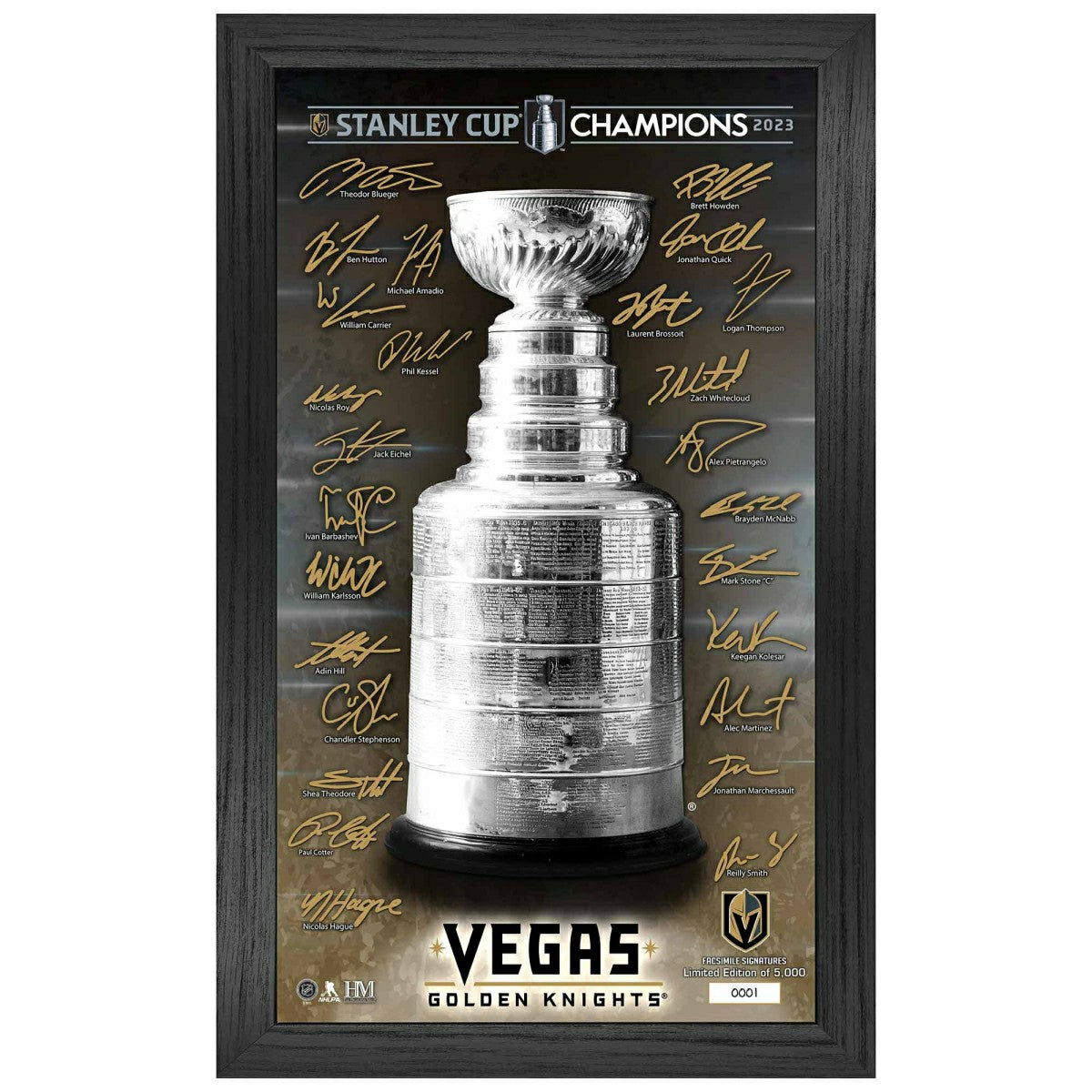 Vegas Golden Knights 2023 Stanley Cup Champions Signature Trophy Framed Photo Taass for sale