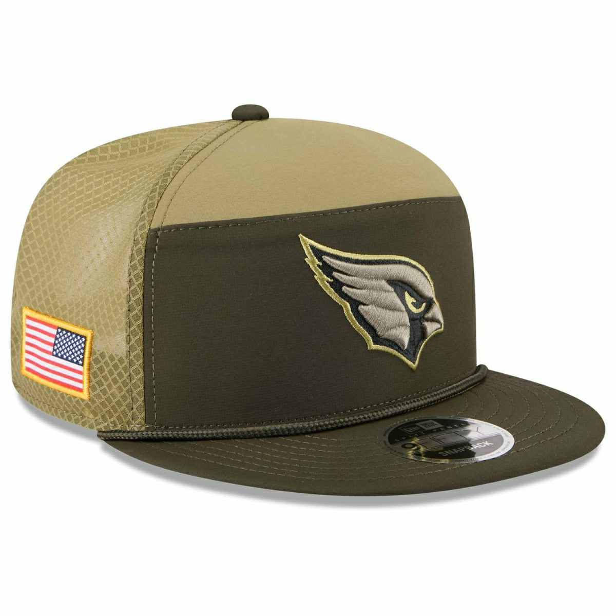 Arizona Cardinals 2025 NFL Salute to Service 9FIFTY Split Panel Trucker Snapback Cap Olive Taass for sale