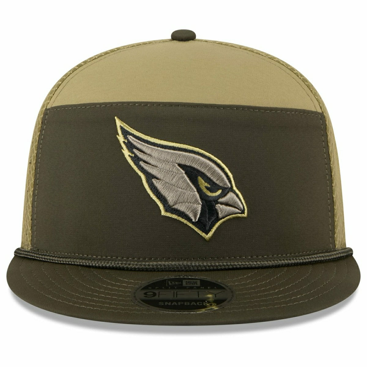 Arizona Cardinals 2025 NFL Salute to Service 9FIFTY Split Panel Trucker Snapback Cap Olive Taass for sale