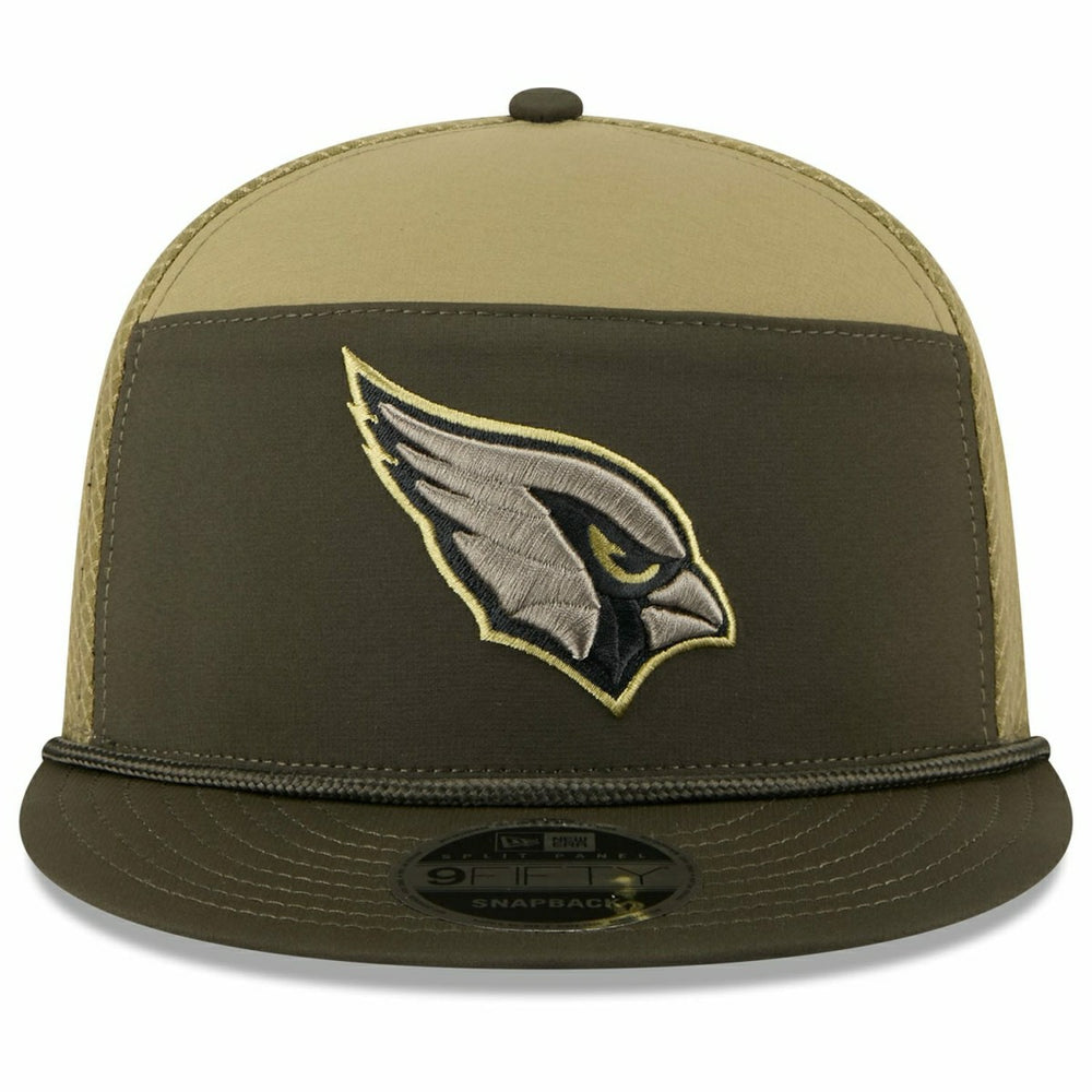 Arizona Cardinals 2025 NFL Salute to Service 9FIFTY Split Panel Trucker Snapback Cap Olive Taass for sale