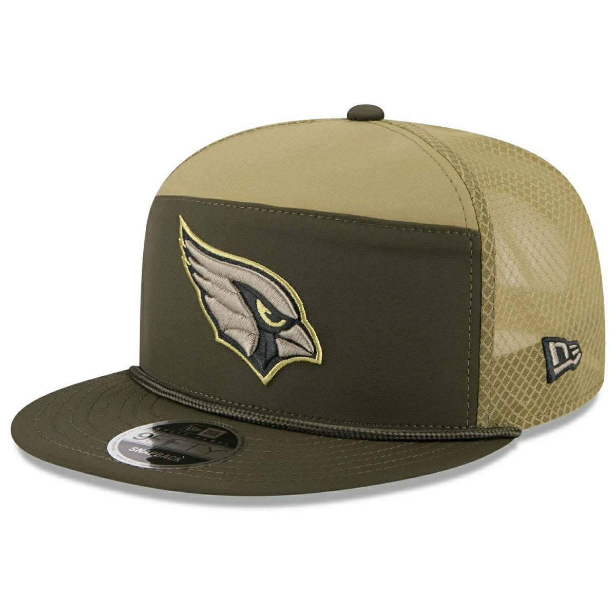 Arizona Cardinals 2025 NFL Salute to Service 9FIFTY Split Panel Trucker Snapback Cap Olive Taass for sale