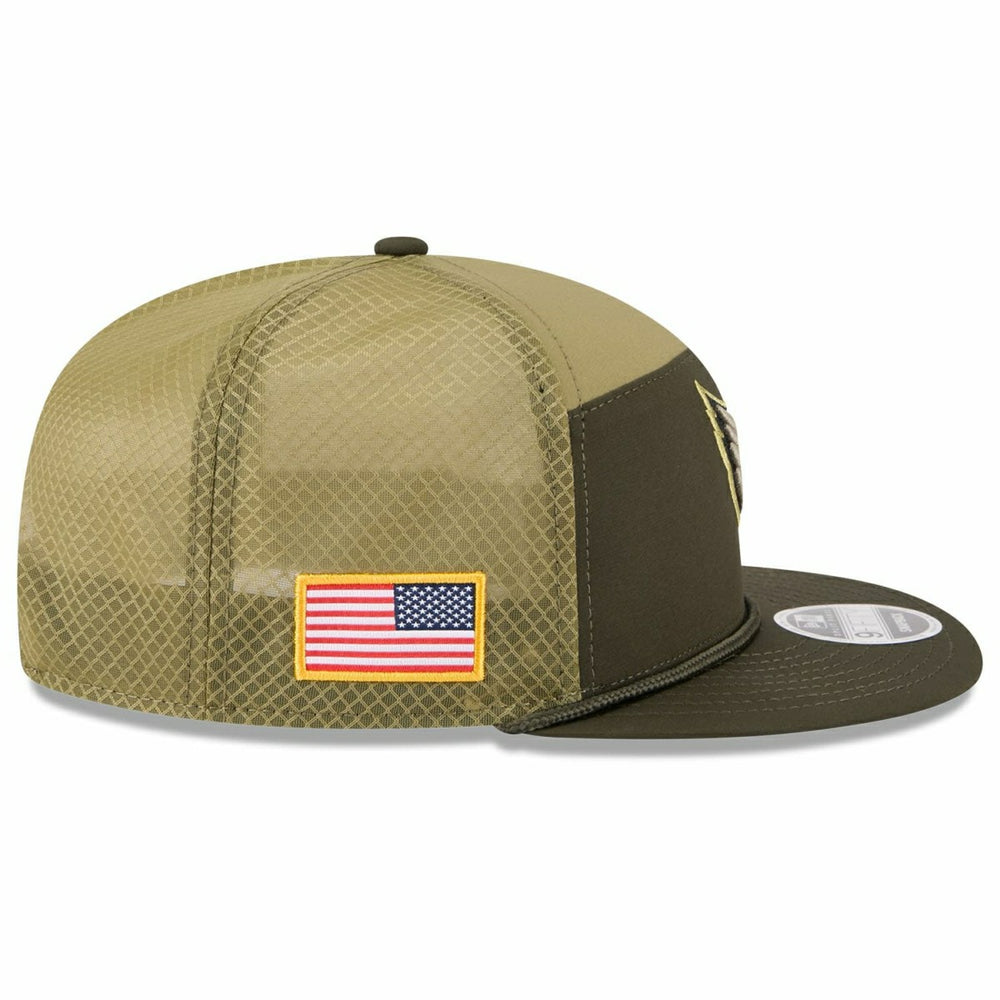Arizona Cardinals 2025 NFL Salute to Service 9FIFTY Split Panel Trucker Snapback Cap Olive Taass for sale