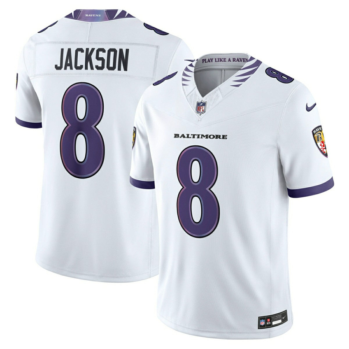 Lamar Jackson #8 Baltimore Ravens Sewn Down Limited NFL Jersey White Classic