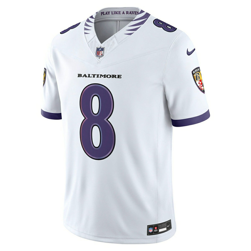 Lamar Jackson #8 Baltimore Ravens Sewn Down Limited NFL Jersey White Classic