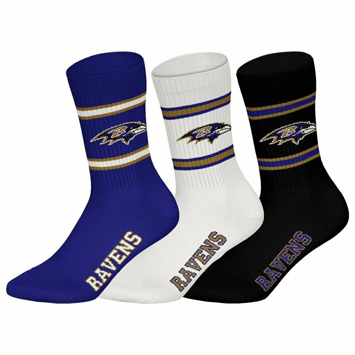 Baltimore Ravens Team Set NFL Crew Socks (3-Pack) Lifestyle