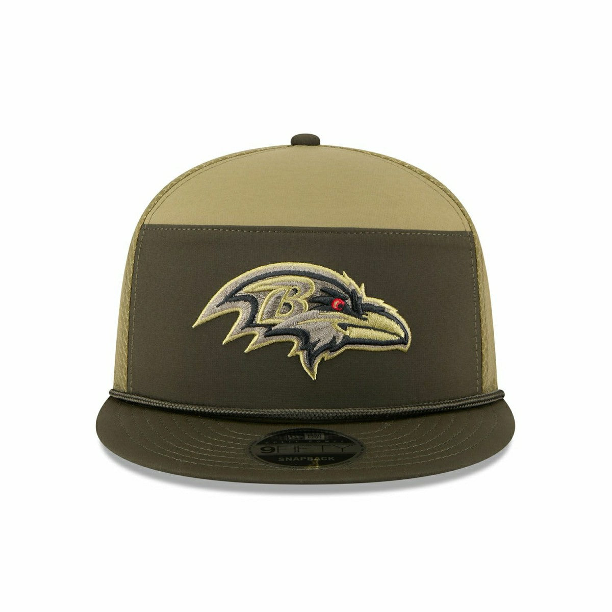 Baltimore Ravens 2025 NFL Salute to Service 9FIFTY Split Panel Trucker Snapback Cap Olive Taass sale