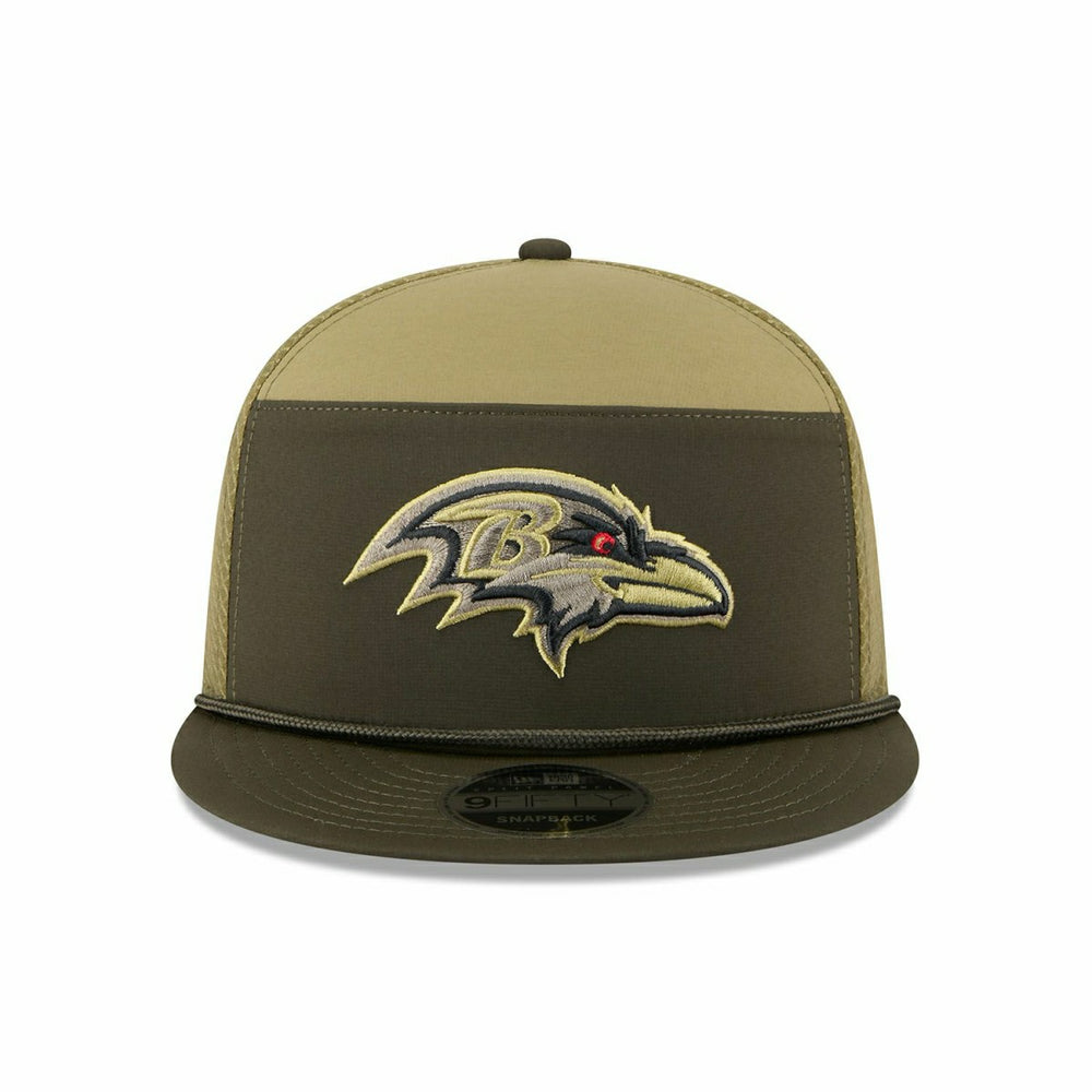 Baltimore Ravens 2025 NFL Salute to Service 9FIFTY Split Panel Trucker Snapback Cap Olive Taass sale