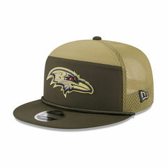 Baltimore Ravens 2025 NFL Salute to Service 9FIFTY Split Panel Trucker Snapback Cap Olive Taass sale