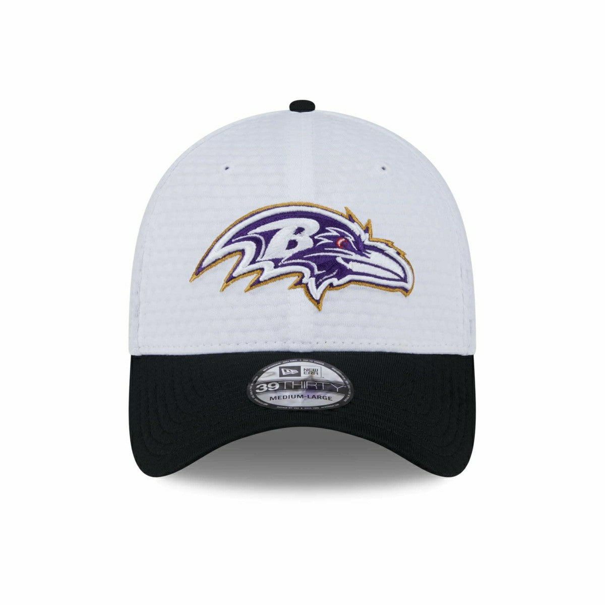 Baltimore Ravens 2024 NFL Training Camp New Era 39THIRTY Flex Cap White Taass sale