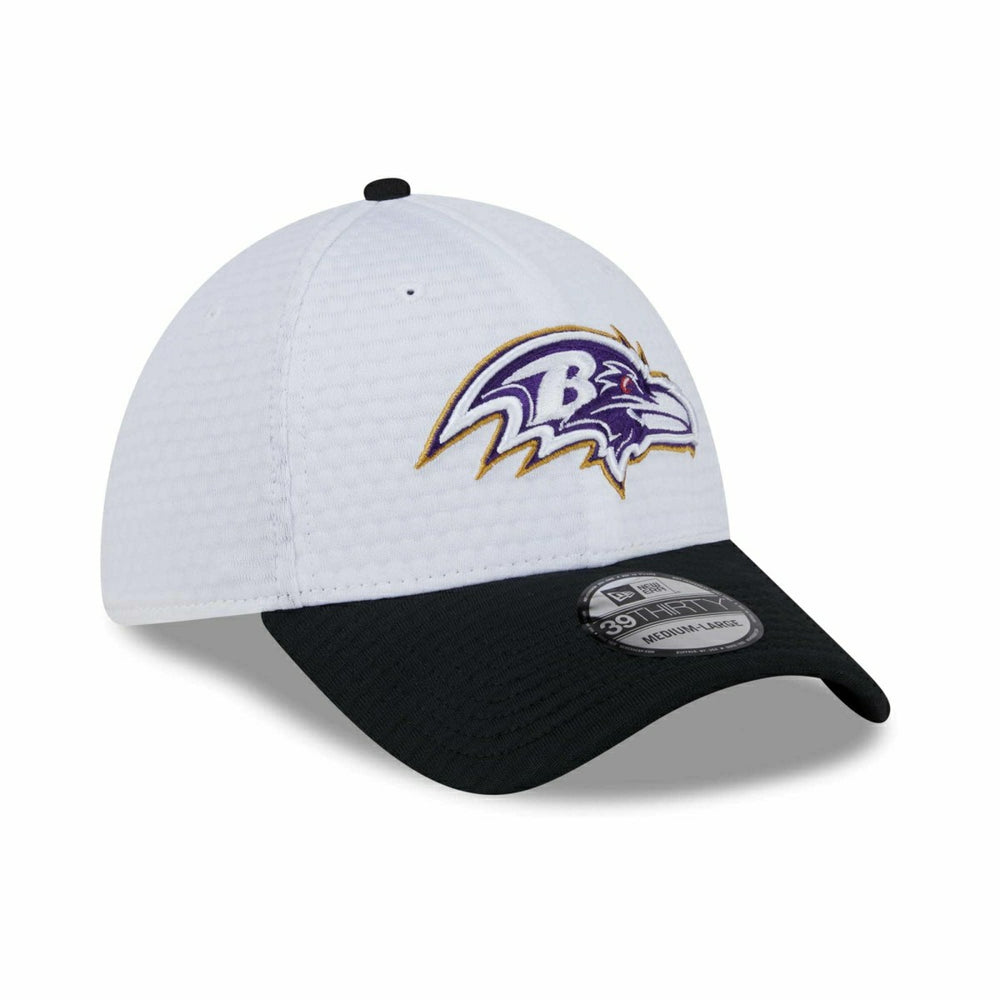 Baltimore Ravens 2024 NFL Training Camp New Era 39THIRTY Flex Cap White Taass sale