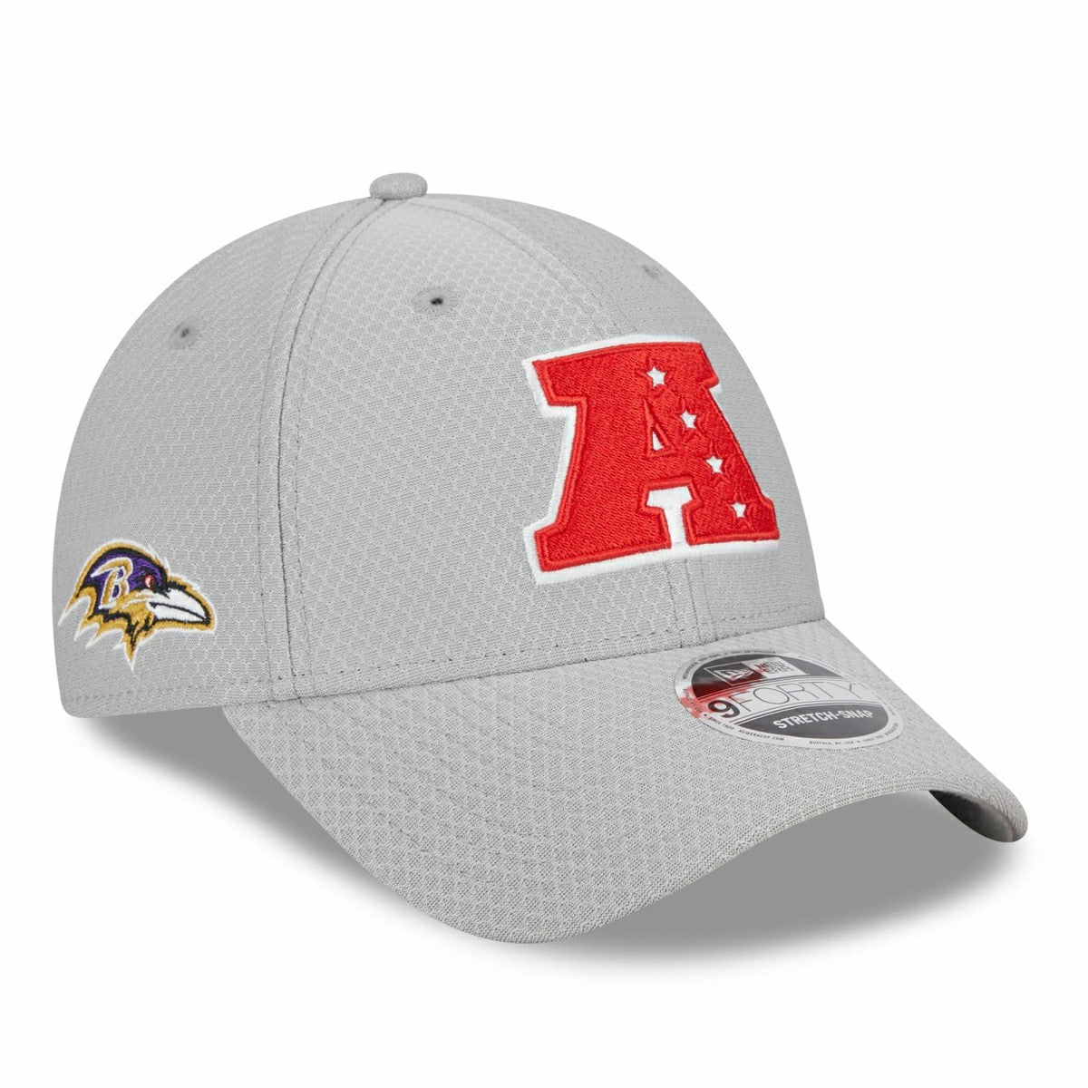 Baltimore Ravens AFC 2024 Pro Bowl New Era Stretch-Snap 9FORTY NFL Cap Gray Lifestyle