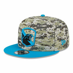 Carolina Panthers Camo 2023 NFL Salute to Service New Era 9FIFTY Snapback Cap Lifestyle