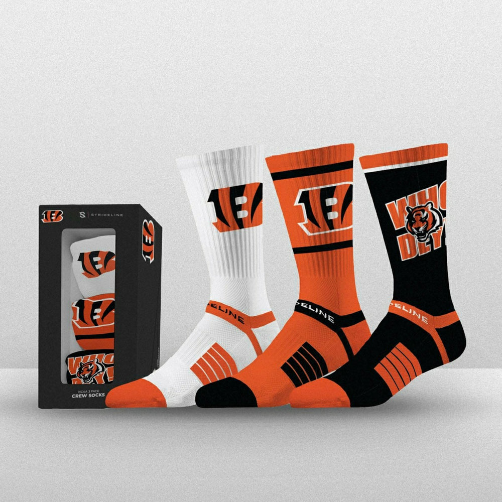 Cincinnati Bengals Strideline Premium NFL Crew Socks 3-Pack Box Fashion
