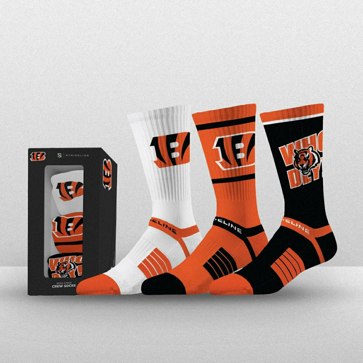 Cincinnati Bengals Strideline Premium NFL Crew Socks 3-Pack Box Fashion