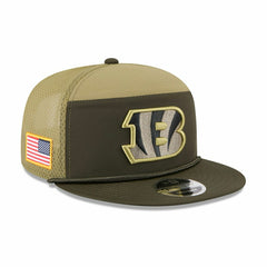 Cincinnati Bengals 2025 NFL Salute to Service 9FIFTY Split Panel Trucker Snapback Cap Olive Taass for sale