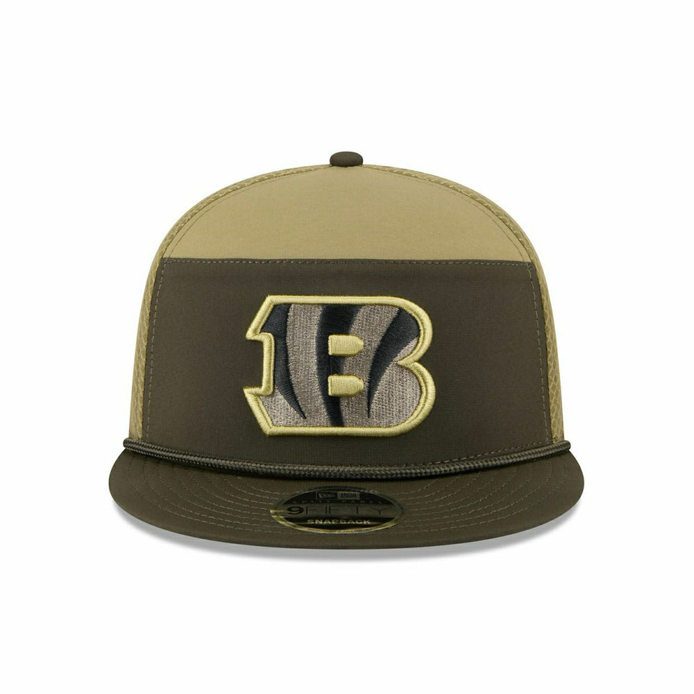 Cincinnati Bengals 2025 NFL Salute to Service 9FIFTY Split Panel Trucker Snapback Cap Olive Taass for sale