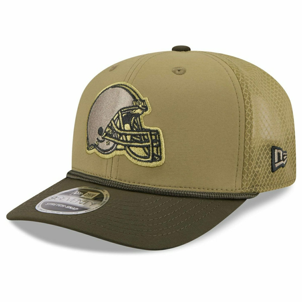 Cleveland Browns 2025 NFL Salute to Service 9SEVENTY Trucker Snapback Cap Olive Taass for sale