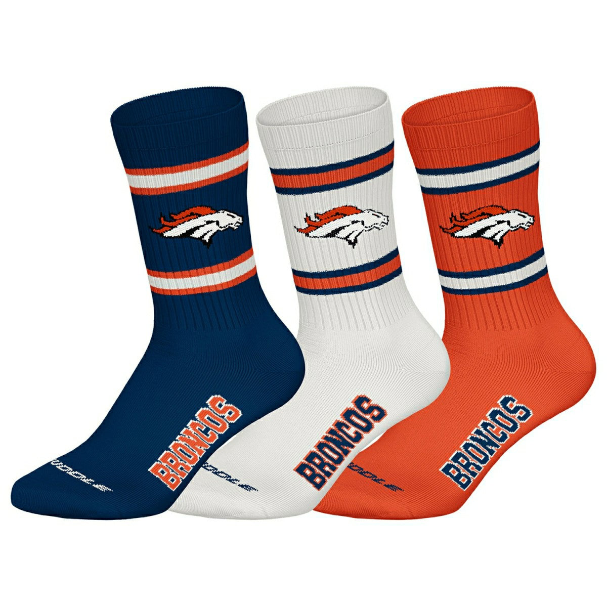 Denver Broncos Team Set NFL Crew Socks (3-Pack) Lifestyle