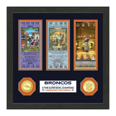 Denver Broncos 3-Time Super Bowl Champions Tickets Bronze Coins Framed NFL Photo Classic