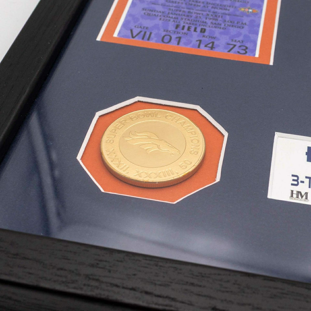 Denver Broncos 3-Time Super Bowl Champions Tickets Bronze Coins Framed NFL Photo Classic