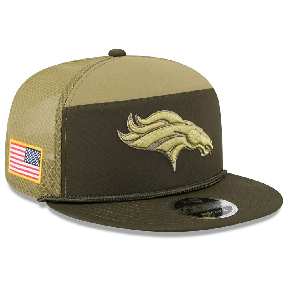 Denver Broncos 2025 NFL Salute to Service 9FIFTY Split Panel Trucker Snapback Cap Olive Taass US