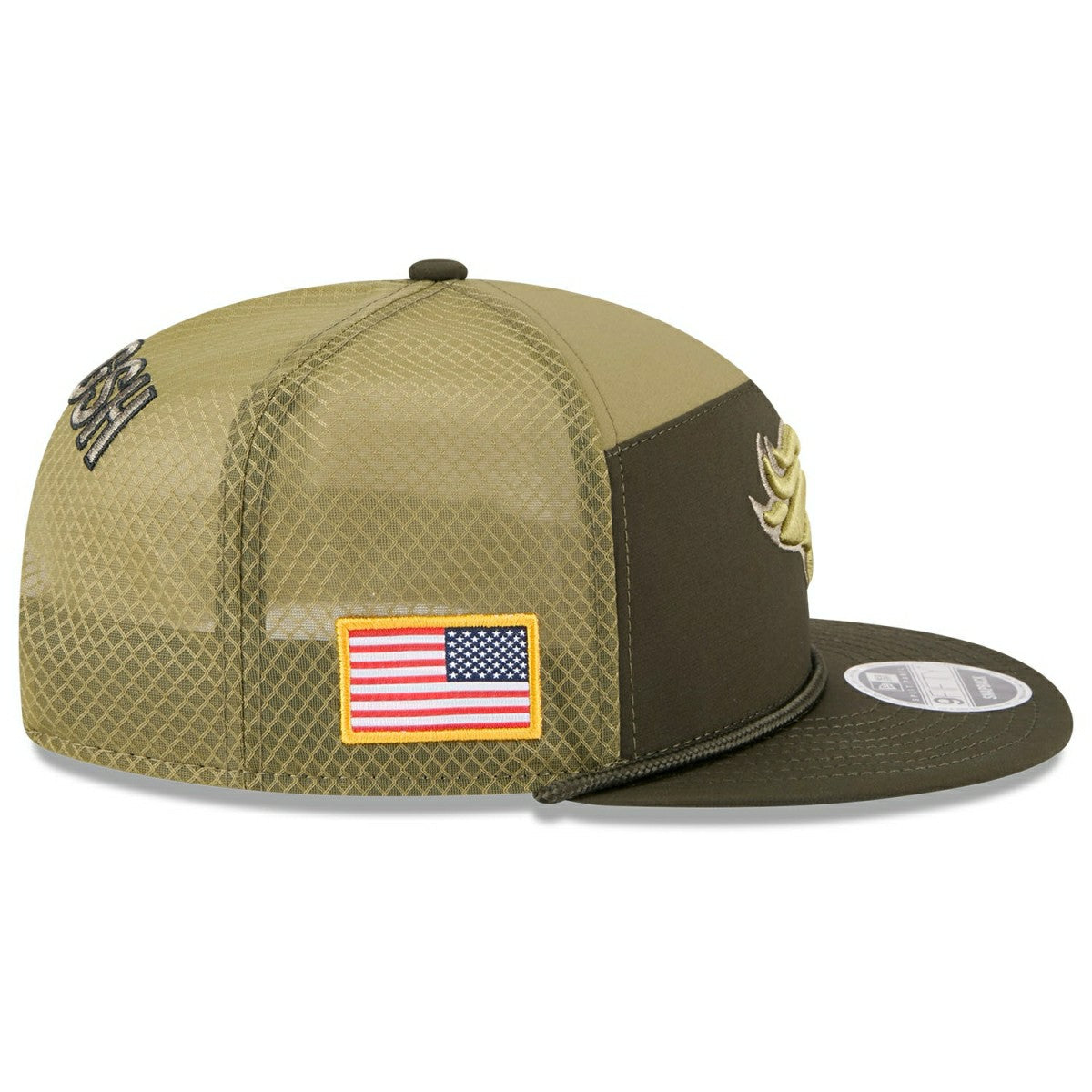 Denver Broncos 2025 NFL Salute to Service 9FIFTY Split Panel Trucker Snapback Cap Olive Taass US