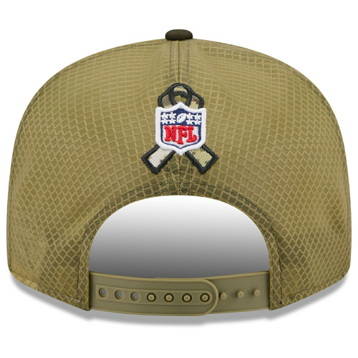 Detroit Lions 2025 NFL Salute to Service 9FIFTY Split Panel Trucker Snapback Cap Olive Lifestyle