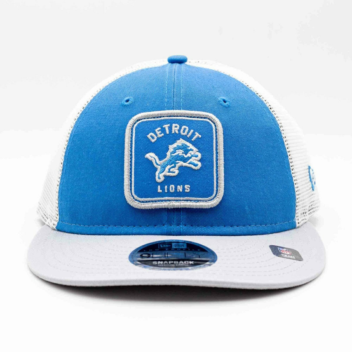 Detroit Lions Patch Trucker New Era Low Profile 9FIFTY Snapback Cap Lifestyle