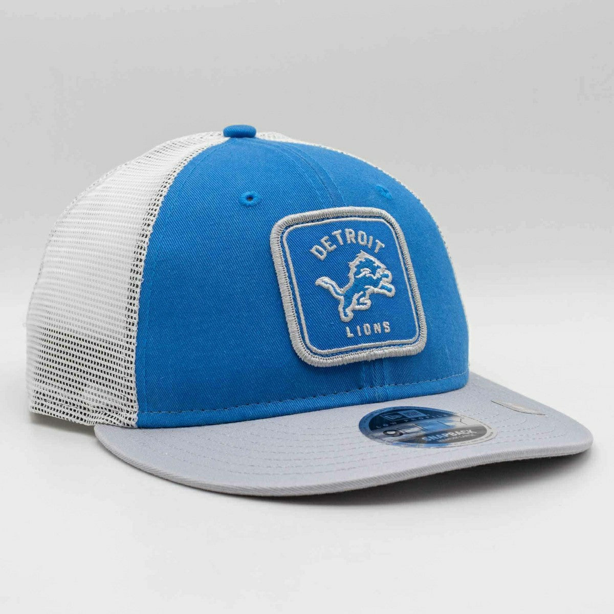 Detroit Lions Patch Trucker New Era Low Profile 9FIFTY Snapback Cap Lifestyle
