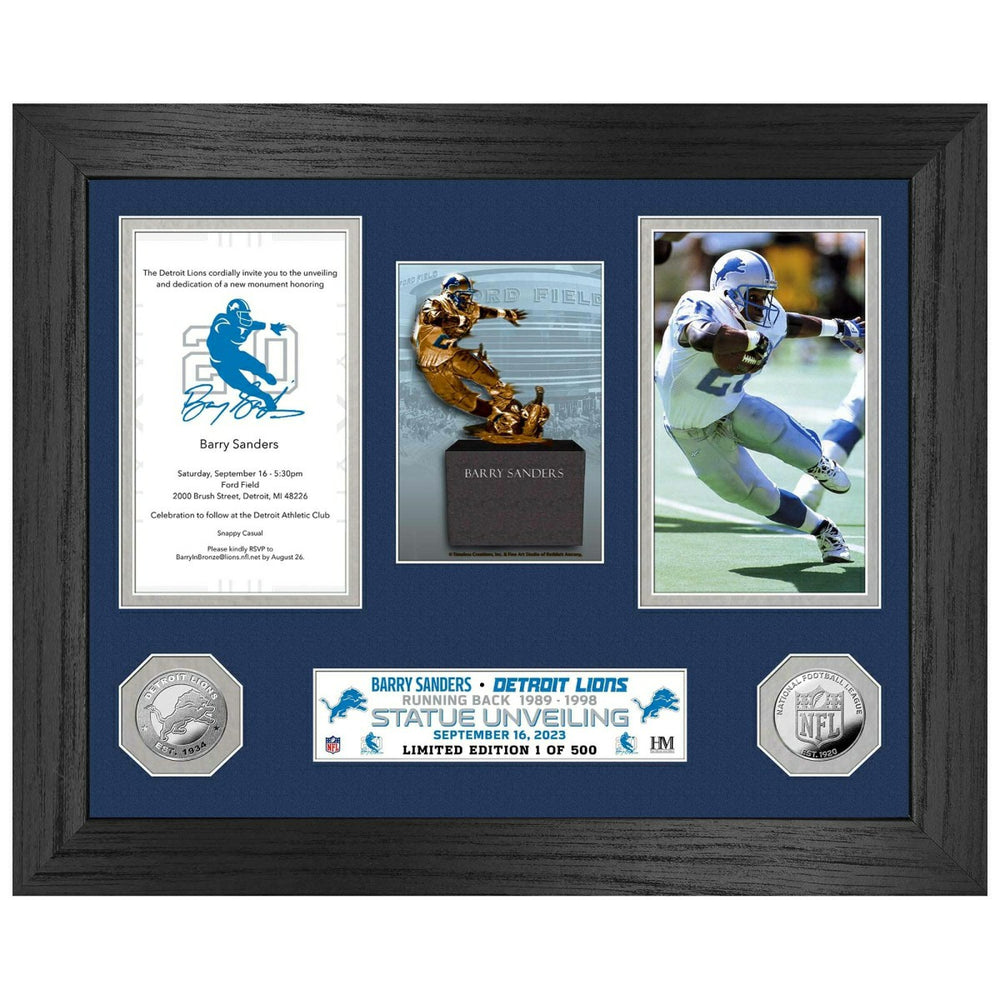 Barry Sanders Statue Unveiling Silver Coin Framed NFL Photo Taass US
