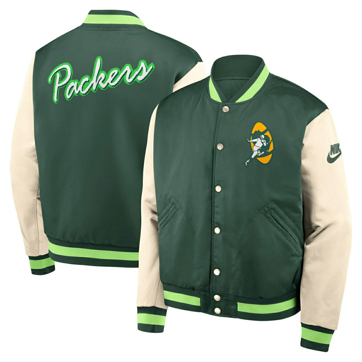Green Bay Packers Rewind Legacy Bomber Jacket Green/Cream Taass US