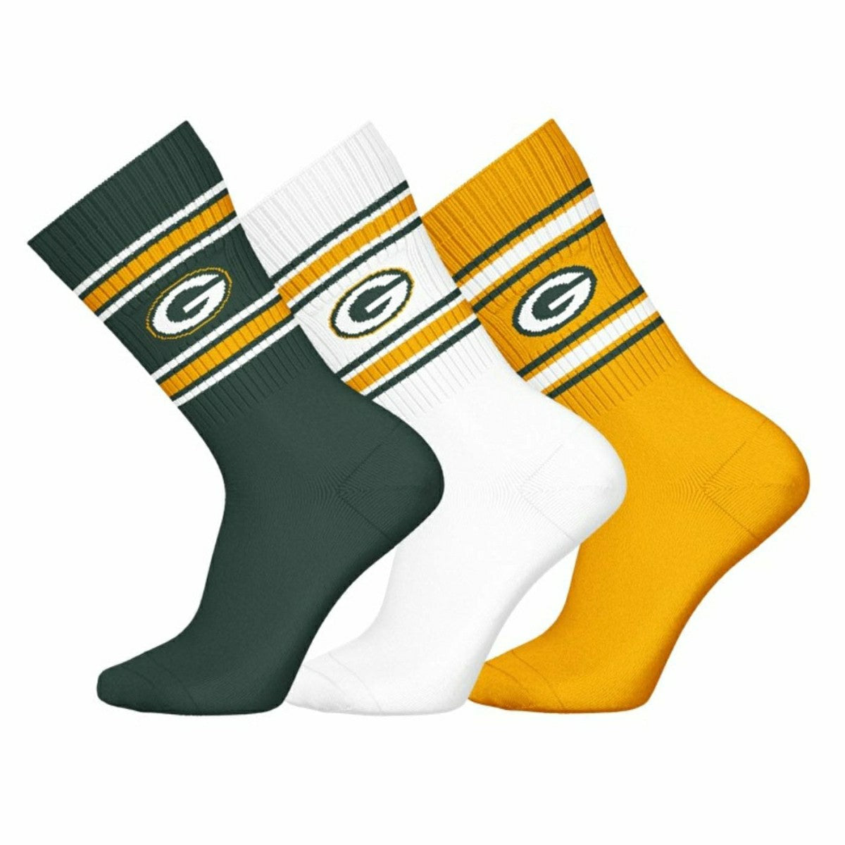 Green Bay Packers Team Set NFL Crew Socks (3-Pack) Lifestyle