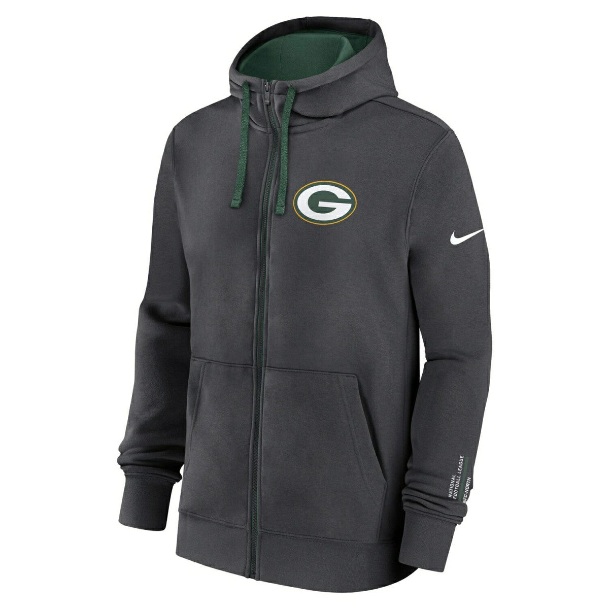 Green Bay Packers Playbook NFL Full-Zip Fleece Hoodie Anthracite Lifestyle