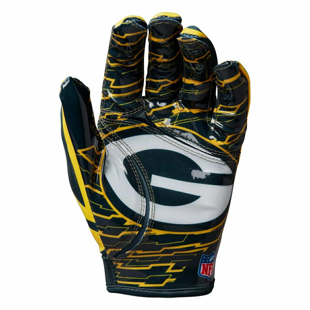 Green Bay Packers Wilson Stretch-Fit NFL Receivers Gloves Taass for sale
