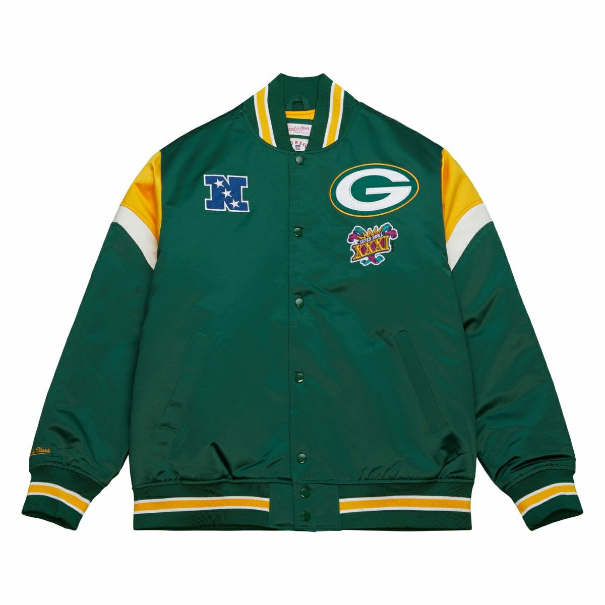 Green Bay Packers Mitchell & Ness Heavyweight Satin NFL Jacket Taass sale