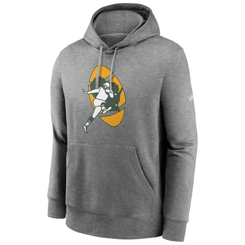 Green Bay Packers Rewind Logo Nike Club NFL Hoodie Gray Lifestyle