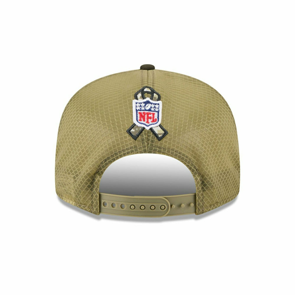 Houston Texans 2025 NFL Salute to Service 9FIFTY Split Panel Trucker Snapback Cap Olive Classic
