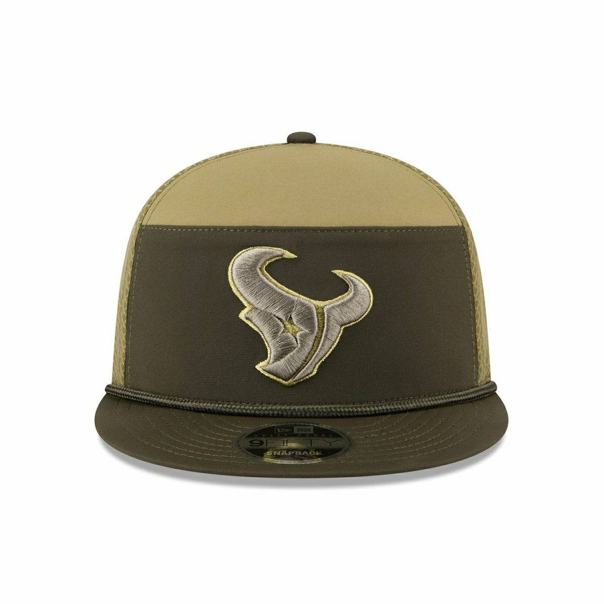 Houston Texans 2025 NFL Salute to Service 9FIFTY Split Panel Trucker Snapback Cap Olive Classic