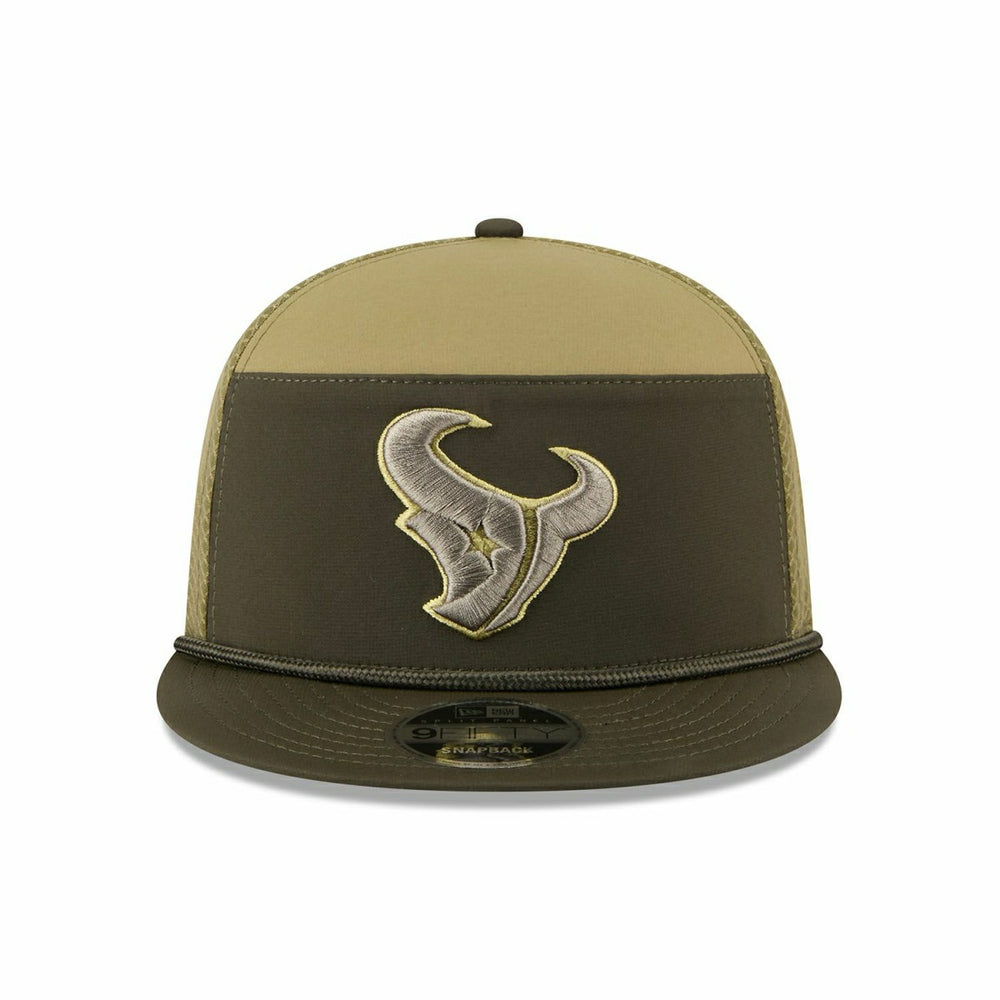 Houston Texans 2025 NFL Salute to Service 9FIFTY Split Panel Trucker Snapback Cap Olive Classic