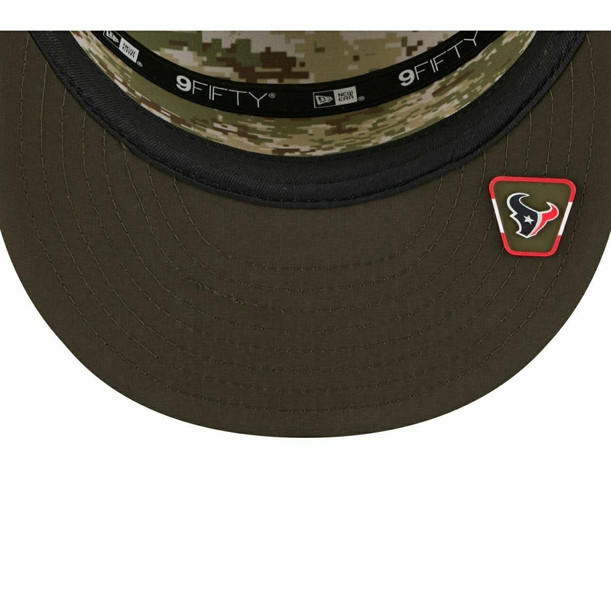 Houston Texans 2025 NFL Salute to Service 9FIFTY Split Panel Trucker Snapback Cap Olive Classic