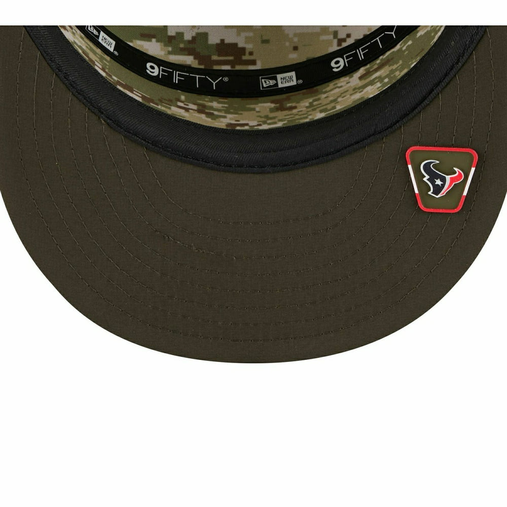Houston Texans 2025 NFL Salute to Service 9FIFTY Split Panel Trucker Snapback Cap Olive Classic