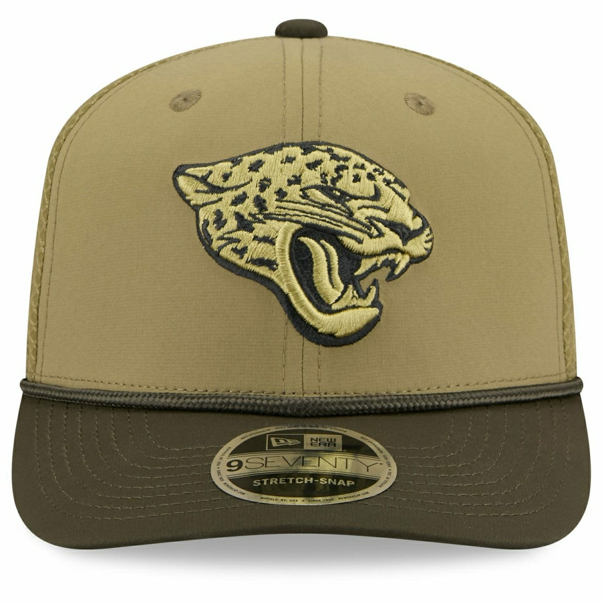 Jacksonville Jaguars 2025 NFL Salute to Service 9SEVENTY Trucker Snapback Cap Olive Lifestyle