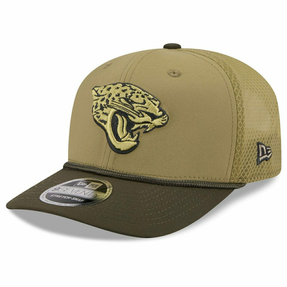 Jacksonville Jaguars 2025 NFL Salute to Service 9SEVENTY Trucker Snapback Cap Olive Lifestyle