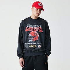 Kansas City Chiefs Washed Oversized NFL Crew Neck Sweater Black Taass US
