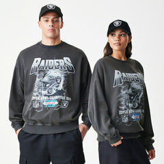 Las Vegas Raiders Washed Oversized NFL Crew Neck Sweater Dark Gray Classic